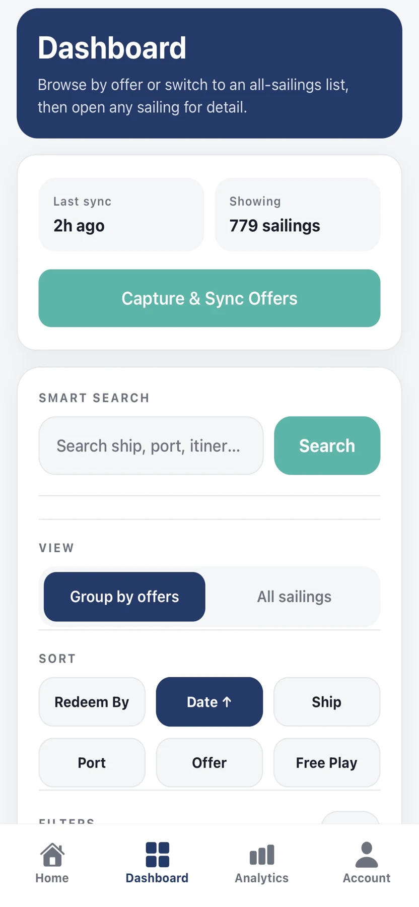 Actual SailQuery offers dashboard